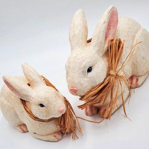 Crackle-Finish Two Bunny Figurine Set